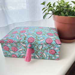 Blue Botanical Cartonnage Accessory Box (L size) Pink tassel 第3張的照片