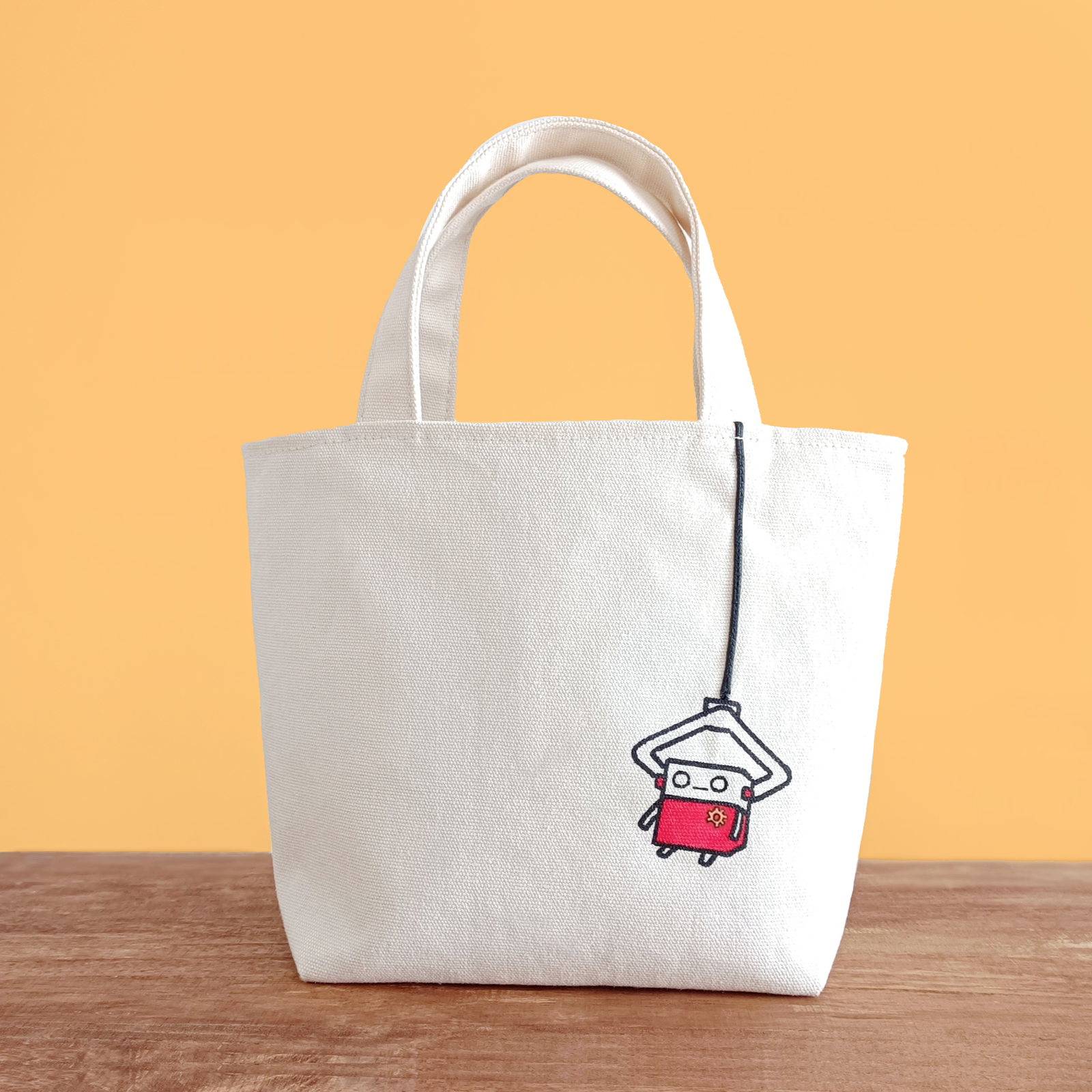 ロボchiの手描き帆布トートバッグ ┃ ロボット 個性的　ミニバッグ　お弁当バッグ