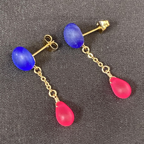 ピアス ネオンカラー 蛍光 ガラス チェコビーズ ブルー ピンク