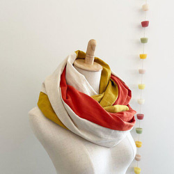 ♡日本製造♡高品質雙層紗布拼接圍脖♡體積型♡3色混搭（復古黃x橙x香草奶） 第2張的照片