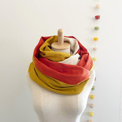 ♡日本製造♡高品質雙層紗布拼接圍脖♡體積型♡3色混搭（復古黃x橙x香草奶） 第3張的照片