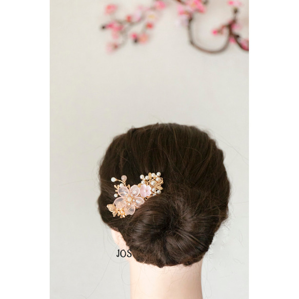 高級シェルクイーンコンクと天然石ローズクォーツの桜のバレッタ  　ヘアアクセサリー　髪飾り 12枚目の画像