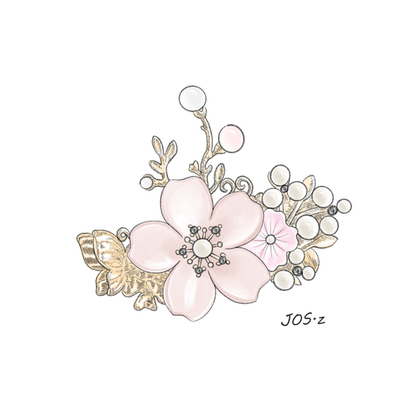 高級シェルクイーンコンクと天然石ローズクォーツの桜のバレッタ  　ヘアアクセサリー　髪飾り 3枚目の画像