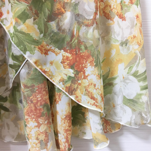 オレンジ 水仙 バレエ プルオンスカート 花柄 バレエスカート フレア