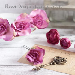 ローズピンクの薔薇とラベンダーのヘッドドレス　ヘアアクセサリー　結婚式　成人式　ウェディング　髪飾り　ローズピンク　造花 5枚目の画像