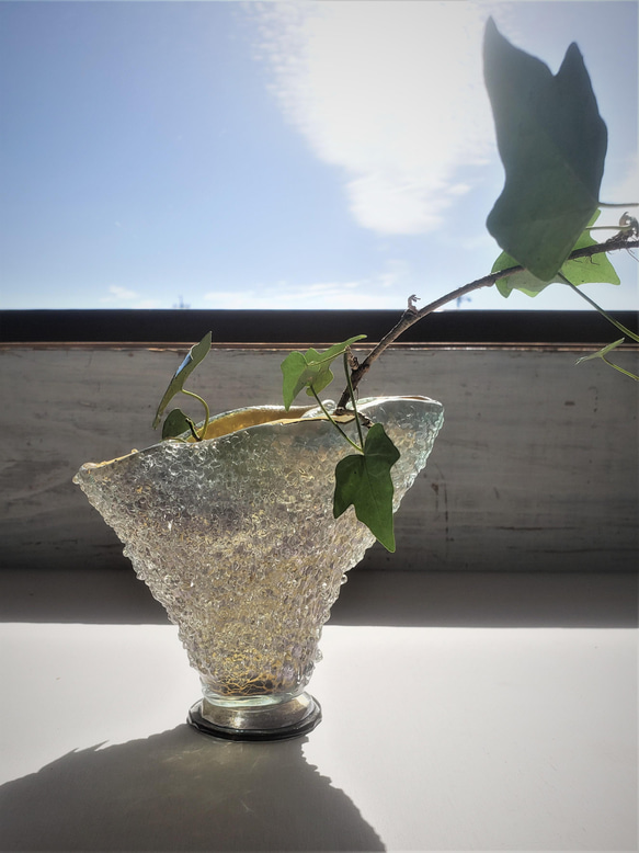 ガラス花器　朝露 パープル　フラワーベース 11枚目の画像