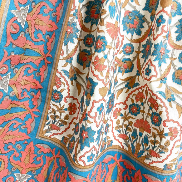 【新作】インド綿ギャザースカート コーラル×アクア 3枚目の画像