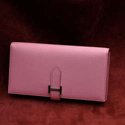 二つ折り長財布　ベルト付き財布　スマートウォレットレザー　ヴォーエプソン/ローズコンフェッティ 【総手縫い】 4枚目の画像