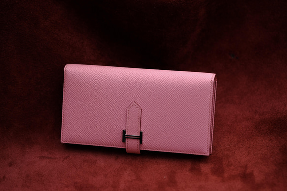 二つ折り長財布　ベルト付き財布　スマートウォレットレザー　ヴォーエプソン/ローズコンフェッティ 【総手縫い】 4枚目の画像