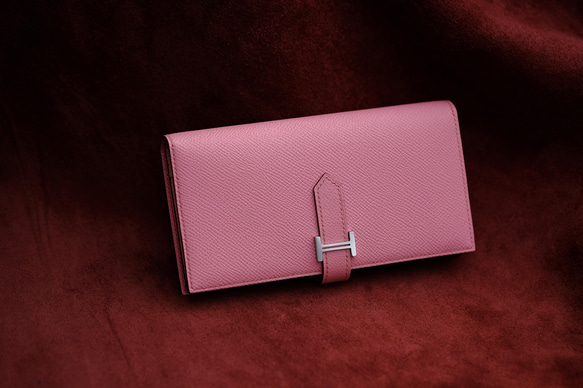 二つ折り長財布　ベルト付き財布　スマートウォレットレザー　ヴォーエプソン/ローズコンフェッティ 【総手縫い】 2枚目の画像