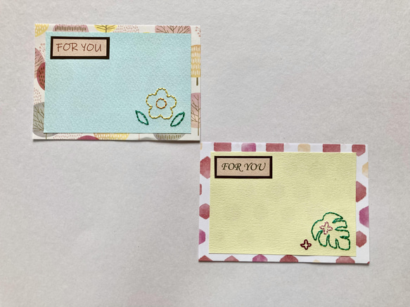 紙刺繍〜お花とモンステラのカード〜① 1枚目の画像