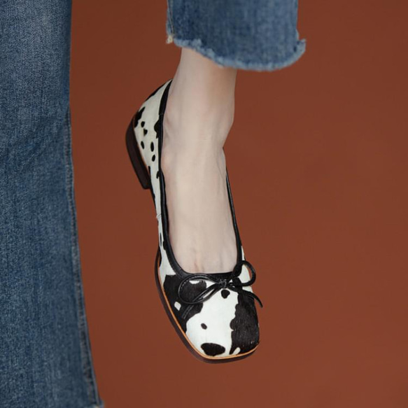 ★ 22 春夏新品奶牛圖案設計高跟鞋女式2 色22-25 尺碼L02-1 第1張的照片