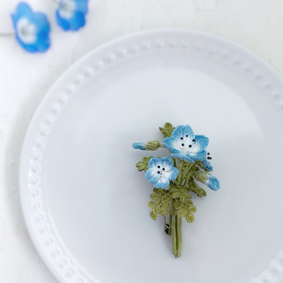 ネモフィラ ブローチ レース編みアクセサリー ブローチ lu:lu d'A