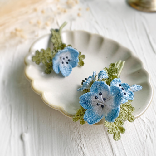 ネモフィラ 一輪ブローチ レース編みアクセサリー ブローチ lu:lu d'A