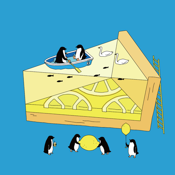 【iPhone13mini 対応】ペンギンレモンパイ手帳型 スマホケース iPhone用【各機種あります】 4枚目の画像