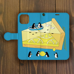 【iPhone13mini 対応】ペンギンレモンパイ手帳型 スマホケース iPhone用【各機種あります】 1枚目の画像