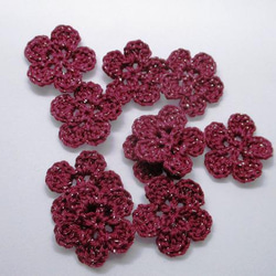 [HAB01-10]ハンドメイド小花10個 レース編み 高級ラメコットン 10色から選べます 13枚目の画像