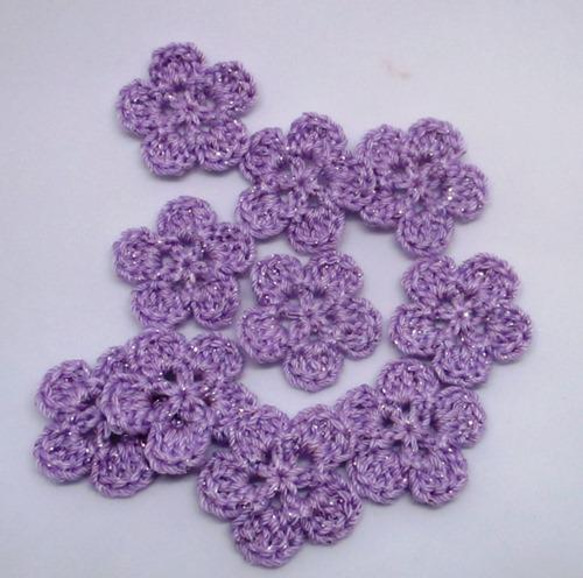 [HAB01-10]ハンドメイド小花10個 レース編み 高級ラメコットン 10色から選べます 8枚目の画像