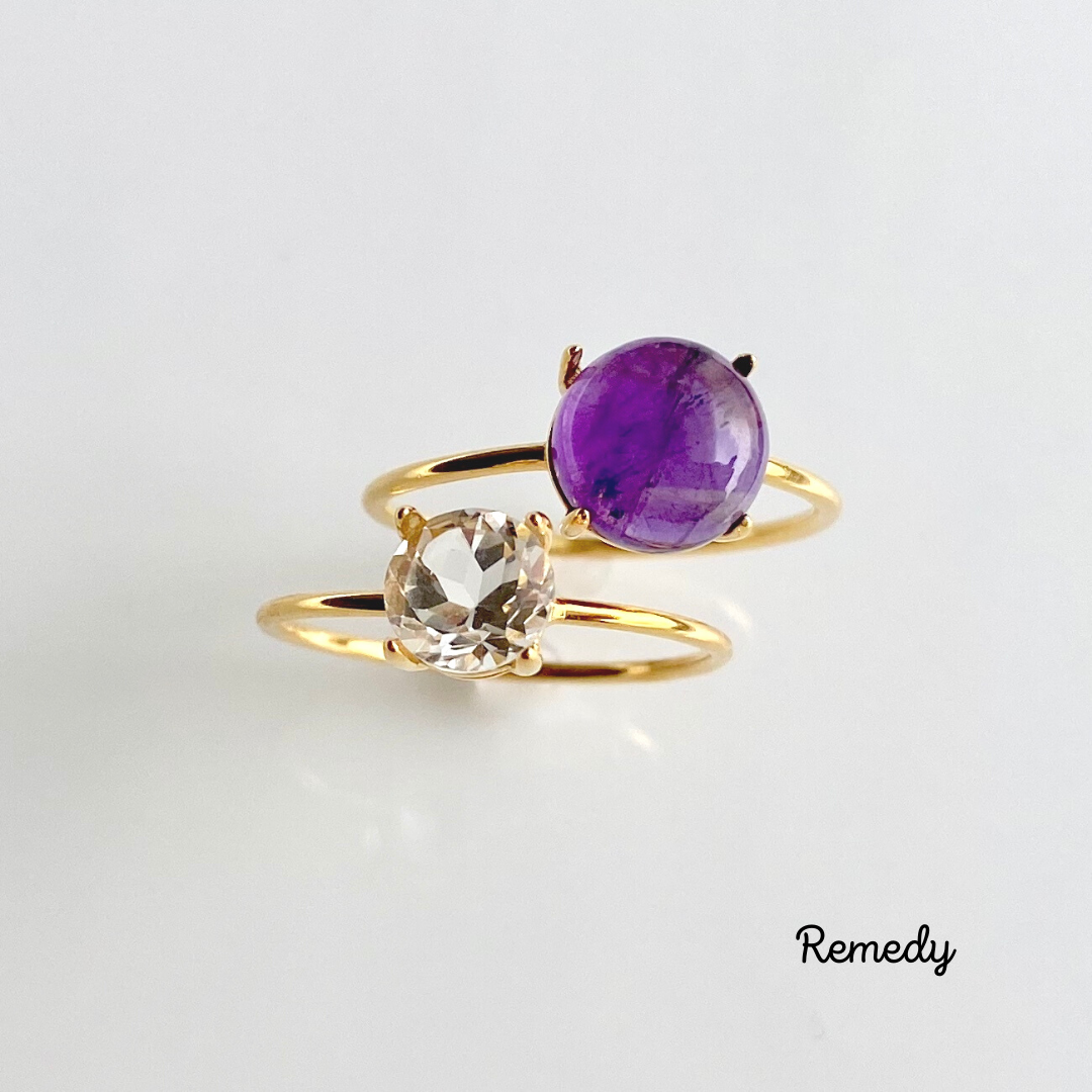 アメジストとビジューなホワイトトパーズのリング２本セット silver925 18KGP 2月誕生石、11月誕生石