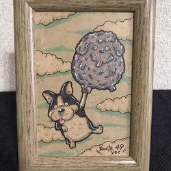 風船プードルとボストンテリア　　アート　原画　マーカー　イラスト　犬 2枚目の画像