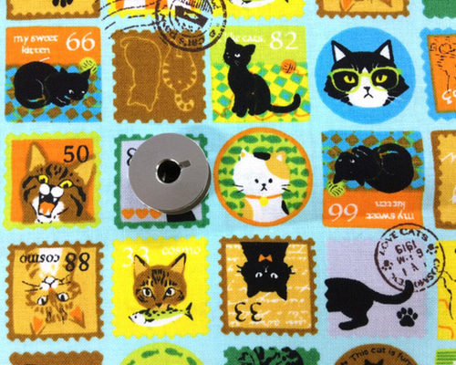 オーダーページ　227 花ねこちゃん柄　1/9　ハンドメイド 再販【100×50】猫ちゃんの切手柄 生地（ライトブルー） 生地