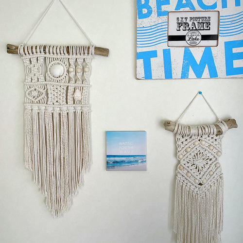 マクラメ貝殻付きタペストリー 壁掛けラック・ウォールシェルフ
