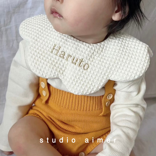 waffle cotton bib ] 名入れ スタイ 刺繍 男の子 女の子 出産