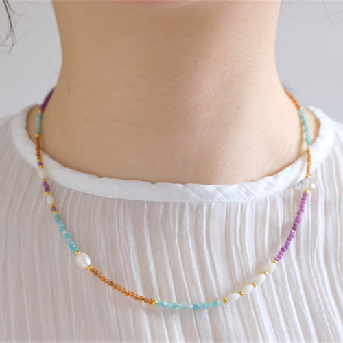 Yndislegt necklace：天然石ビーズネックレス アマゾナイト/ヘソナイト ...
