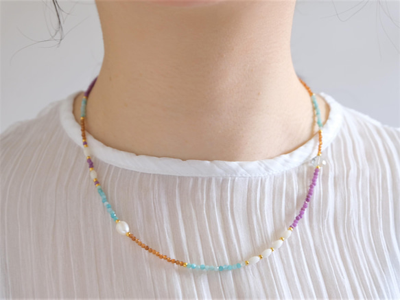 Yndislegt necklace：天然石ビーズネックレス アマゾナイト/ヘソナイト