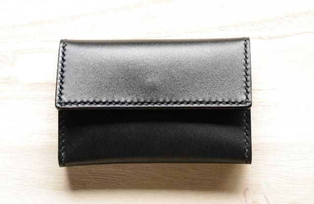 ＊受注生産＊　三つ折りキーケース（ファスナーコインケース＆カードポケット）　ピアノレザー（黒）／ピッグスエード（黒）