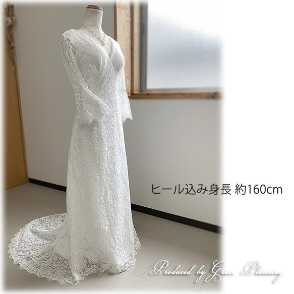 ウェディングドレス  袖あり 総レース 7号 Sサイズ スレンダーライン 結婚式 前撮り 挙式 海外挙式 gcd0036 8枚目の画像