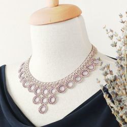 OYA crochet 47㎝ necklace [Bib Ring] Silver Mauve 第1張的照片