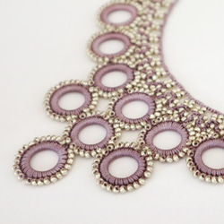 OYA crochet 47㎝ necklace [Bib Ring] Silver Mauve 第3張的照片