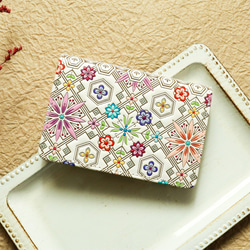 浅草文庫 牛革に友禅染の カードケース （花菱柄 ピンク）【470751