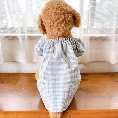 キャンディ袖のくまさんスモックワンピ/犬服/犬服ハンドメイド 茶色