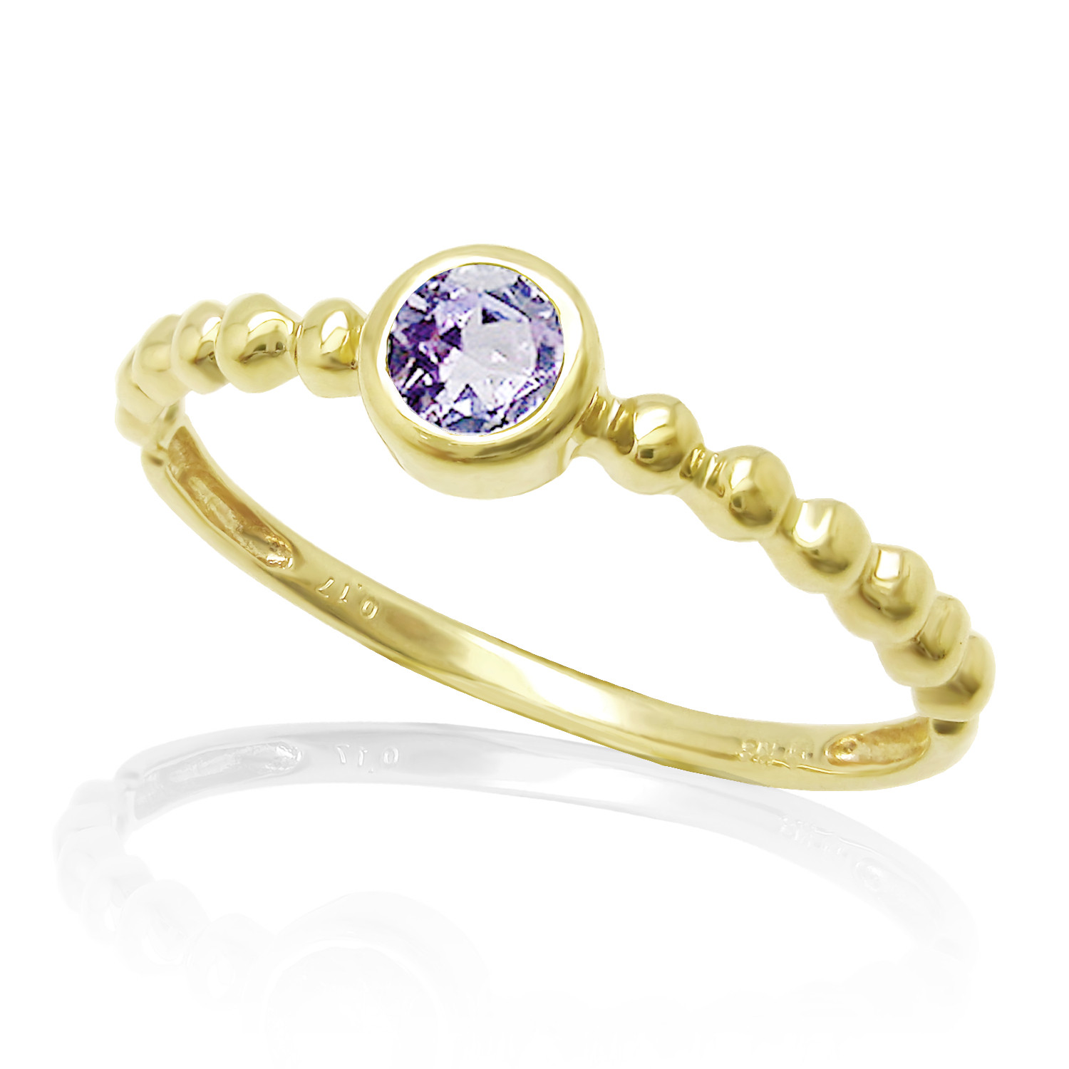 華奢で丸くて可愛い隠れ クローバー 四ツ葉 デザイン 12月誕生石 タンザナイト イエローゴールド リング [受注制作]