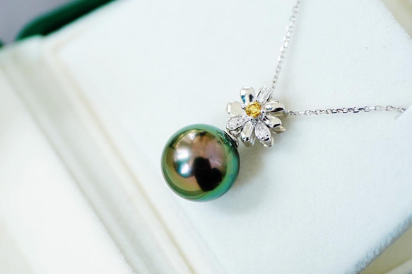 「受注製作」「黒蝶真珠」K18 天然タヒチ真珠　天然イエローダイヤモンド　真珠パール　ネックレス　高品質　 6枚目の画像
