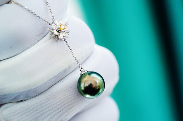 「受注製作」「黒蝶真珠」K18 天然タヒチ真珠　天然イエローダイヤモンド　真珠パール　ネックレス　高品質　 7枚目の画像