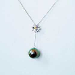 「受注製作」「黒蝶真珠」K18 天然タヒチ真珠　天然イエローダイヤモンド　真珠パール　ネックレス　高品質　 3枚目の画像