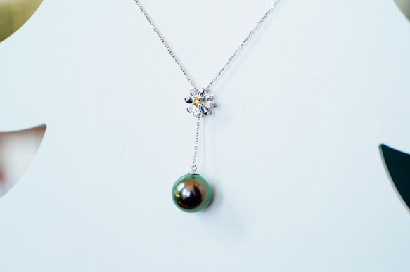 「受注製作」「黒蝶真珠」K18 天然タヒチ真珠　天然イエローダイヤモンド　真珠パール　ネックレス　高品質　 3枚目の画像