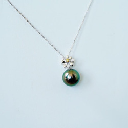 「受注製作」「黒蝶真珠」K18 天然タヒチ真珠　天然イエローダイヤモンド　真珠パール　ネックレス　高品質　 2枚目の画像