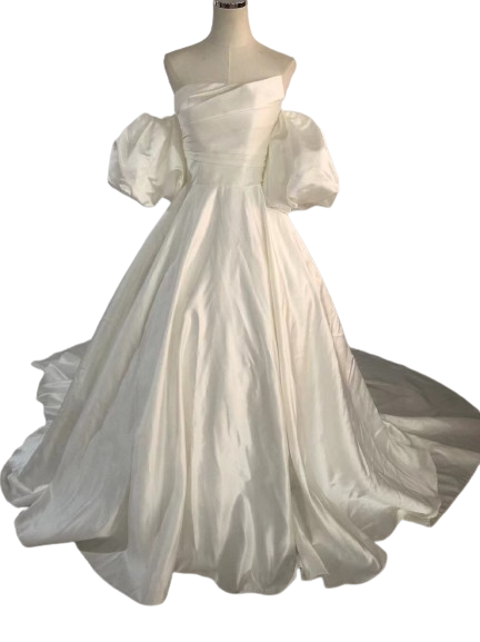 パーティードレス オフホワイト パフスリーブ 取り外し 編み上げ  ベアトップ 前撮り 結婚式