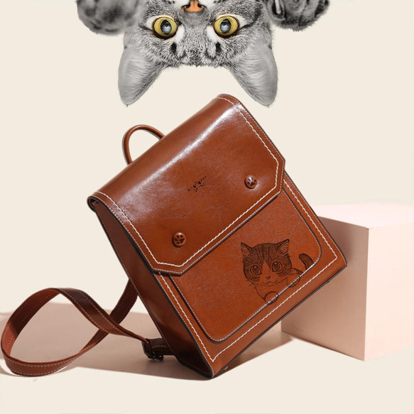 【氣質推薦】貓和藝術 | 英倫風 劍橋包 真皮復古包 學院風 後背包 ipad電腦包 大學包 貓包包 第1張的照片