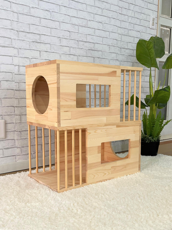 ネコ用戸建て2L屋上付き【ハウス サイズオーダー 二段 シンプル 