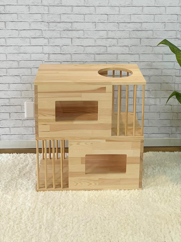 ネコ用戸建て２L屋上付き【ハウス　サイズオーダー　二段　シンプル　小さめ　組み立て不要】 3枚目の画像