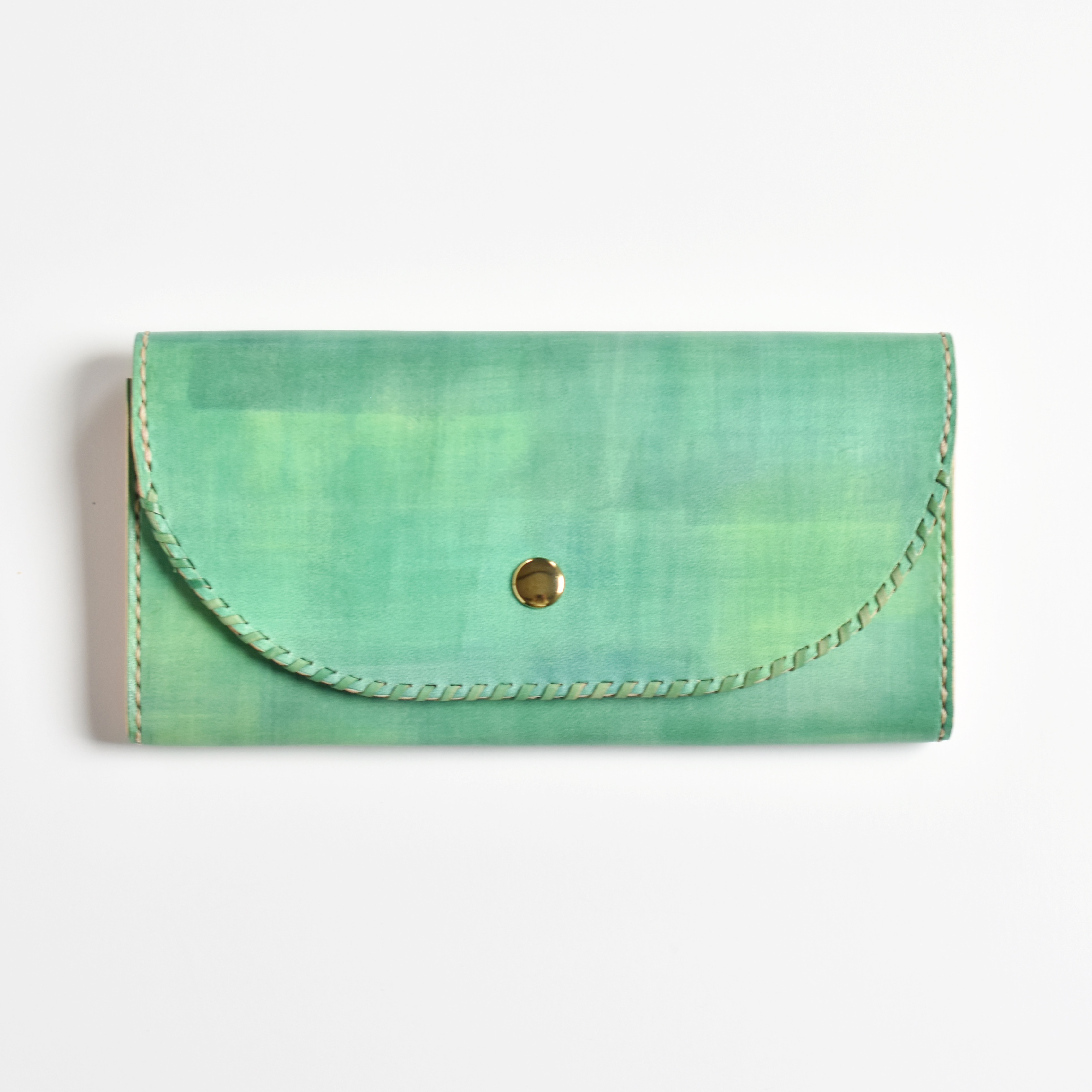 革の手染め財布 「森林浴（三つ折り長財布）」