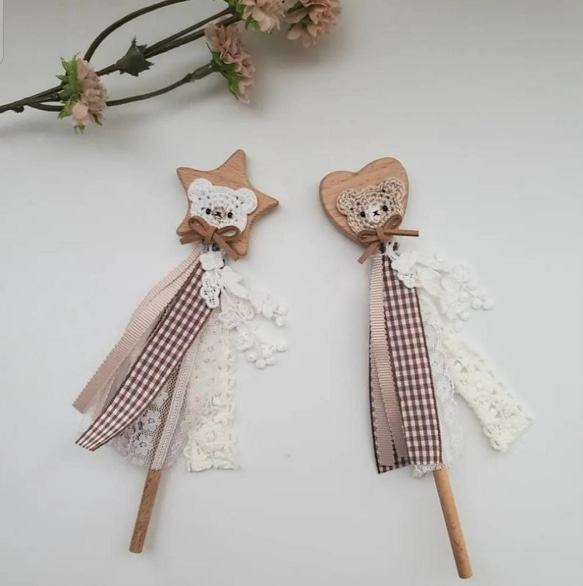 くまさんリボン＊ ステッキ ウッドステッキ 木のおもちゃ おもちゃ  