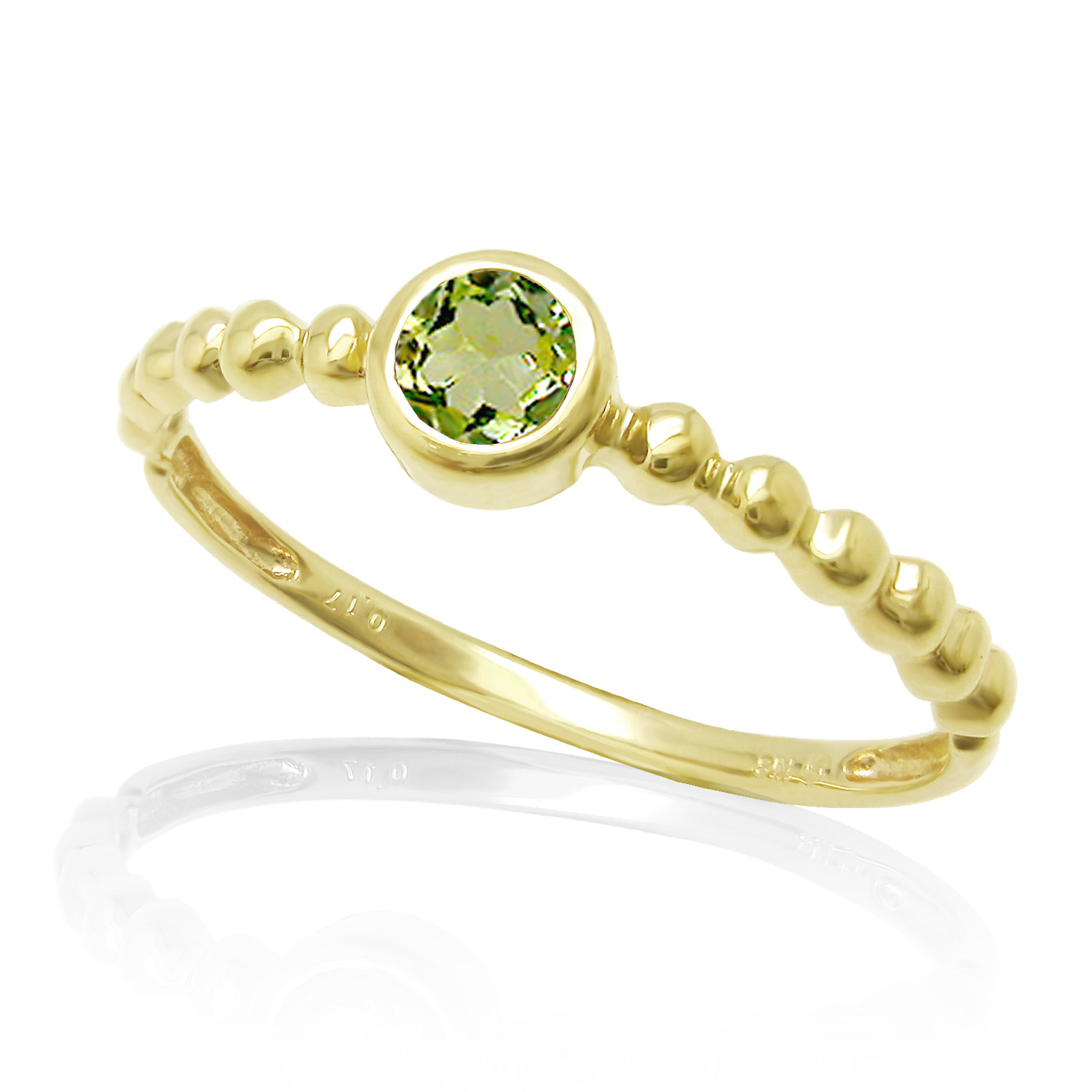 華奢で丸くて可愛い隠れ クローバー 四ツ葉 デザイン 8月 誕生石 ペリドット イエローゴールド リング [受注制作]