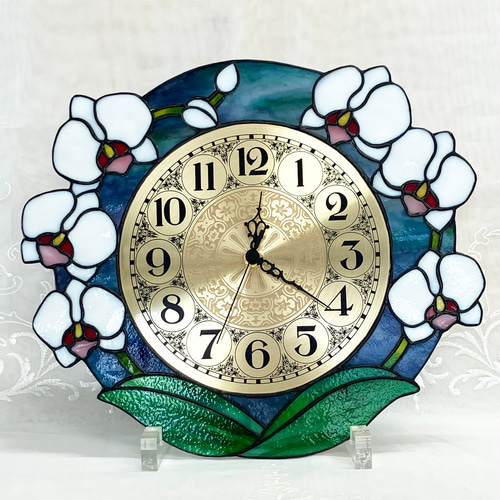 【新品】クイーン エリザベス2 ステンドグラス掛け時計　花時計 新品】クイーン エリザベス2 ステンドグラス掛け時計 花時計