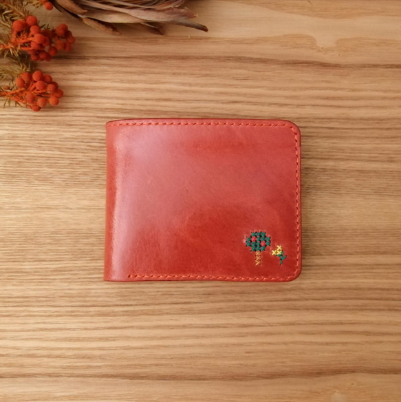 財布 二つ折り 牛革 レザー ハンドメイド クロスステッチ 刺繍 財布 二つ折り 牛革 レザー ハンドメイド クロスステッチ 刺繍